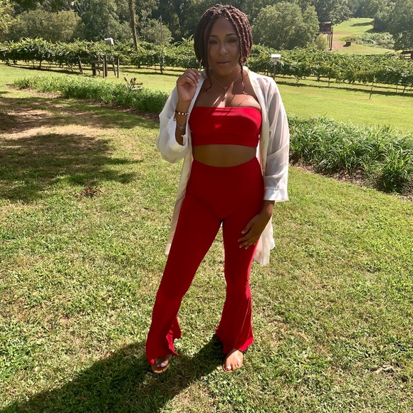 Red Two-Piece Pants set - Picture 3 of 6